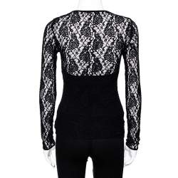 مملوكة مسبقًا Dolce & Gabbana Black Lace Logo Band Trim Top S