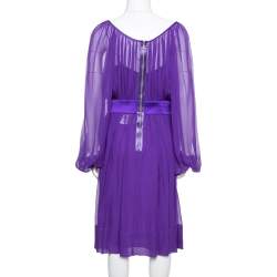 Pre Owned Dolce & Gabbana Purple Silk Chiffon Gathered Dress M