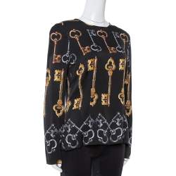 Pre Owned Dolce & Gabbana Black Key Print Silk Long Sleeve Blouse L