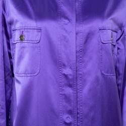 Pre Owned Dolce & Gabbana Purple Silk Satin Button Front Coat L