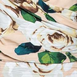 Pre Owned Dolce & Gabbana Cream Floral Print Crepe Ruched Gown M