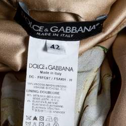 Pre Owned Dolce & Gabbana Cream Floral Print Crepe Ruched Gown M