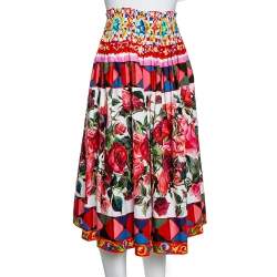 Pre Owned Dolce & Gabbana Multicolor Carretto Print Cotton Pleated Skirt S