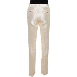 Pre Owned Dolce & Gabbana Cream Silk Flared Trousers S