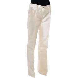 Pre Owned Dolce & Gabbana Cream Silk Flared Trousers S