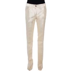 Pre Owned Dolce & Gabbana Cream Silk Flared Trousers S