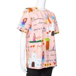 Pre Owned Dolce & Gabbana Pink Kids Drawing Print Cotton Top M