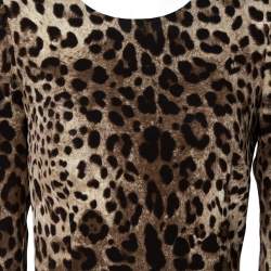 Pre Owned Dolce & Gabbana Brown Leopard Print Crepe Sheath Dress S