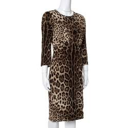 Pre Owned Dolce & Gabbana Brown Leopard Print Crepe Sheath Dress S