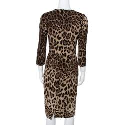 Pre Owned Dolce & Gabbana Brown Leopard Print Crepe Sheath Dress S