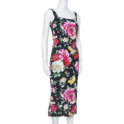 مملوكة مسبقًا Dolce & Gabbana Black Floral Printed Crepe Sleeveless Midi Dress S