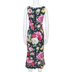 مملوكة مسبقًا Dolce & Gabbana Black Floral Printed Crepe Sleeveless Midi Dress S