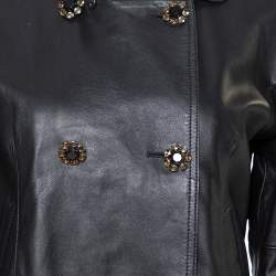 Pre Owned جاكيت دولتشي أند عابانا جلد أسود بياقة قابل للفصل مقاس صغير - سمول