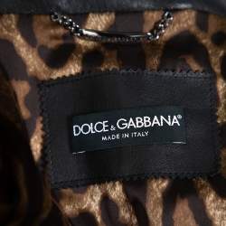 Pre Owned جاكيت دولتشي أند عابانا جلد أسود بياقة قابل للفصل مقاس صغير - سمول