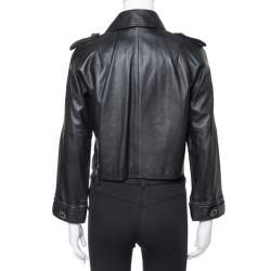 Pre Owned جاكيت دولتشي أند عابانا جلد أسود بياقة قابل للفصل مقاس صغير - سمول