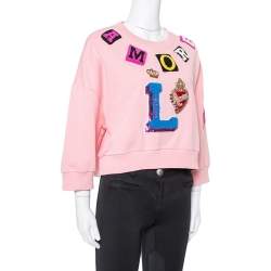 Pre Owned Dolce & Gabbana Pink Knit Amore Applique Cropped Sweatshirt S
