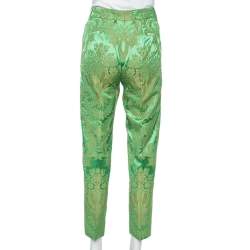 Pre Owned Dolce & Gabbana Bright Green & Gold Jacquard Tapered Trousers XS