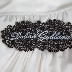 مملوكة مسبقًا Dolce & Gabbana Cream Silk Neck Tie Detail Long Sleeve Blouse S