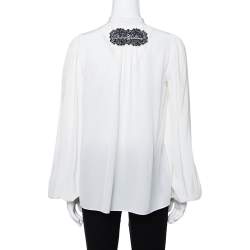 مملوكة مسبقًا Dolce & Gabbana Cream Silk Neck Tie Detail Long Sleeve Blouse S