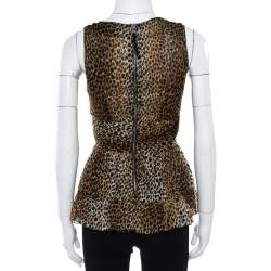 Pre Owned Dolce & Gabbana Brown Animal Print Ruffle Detail Sleeveless Top M