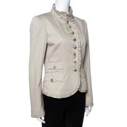 مملوكة مسبقًا Dolce & Gabbana Beige Cotton Ruffle Trim Blazer M
