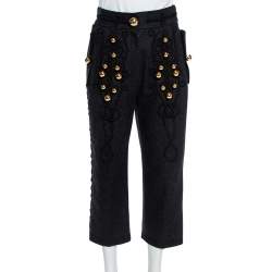 Dolce & Gabbana Grey Brushed Wool Military Cropped Trousers S