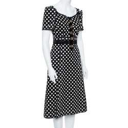 Pre Owned Dolce & Gabbana Monochrome Polka Dot Print Cotton Canvas Dress S