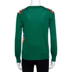 Pre Owned Dolce & Gabbana Green and Multicolor Silk Carretto Siciliano Print Jumper S