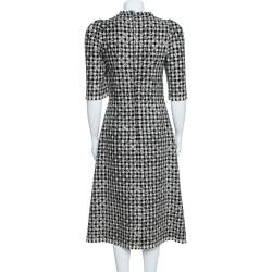 Pre Owned Dolce & Gabbana Black/White Houndstooth Tweed Blend Glitter Detail Midi Dress M
