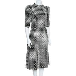 Pre Owned Dolce & Gabbana Black/White Houndstooth Tweed Blend Glitter Detail Midi Dress M