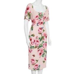 مملوكة مسبقًا Dolce & Gabbana Pink Floral Printed Crepe Sheath Dress L