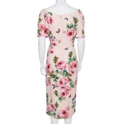 مملوكة مسبقًا Dolce & Gabbana Pink Floral Printed Crepe Sheath Dress L