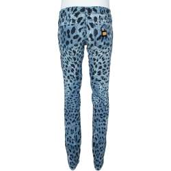 Pre Owned Dolce & Gabbana Blue Animal Print Dark Wash Straight Leg Jeans S