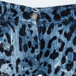 Pre Owned Dolce & Gabbana Blue Animal Print Dark Wash Straight Leg Jeans S