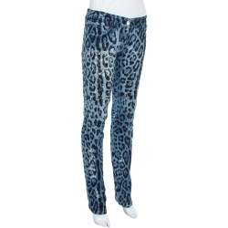 Pre Owned Dolce & Gabbana Blue Animal Print Dark Wash Straight Leg Jeans S