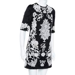 مملوكة مسبقًا Dolce & Gabbana Black Jacquard Contrast Floral Lace Shift Dress S