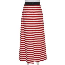 Pre Owned Dolce & Gabbana Bicolor Striped Cotton Embellished Maxi Skirt S