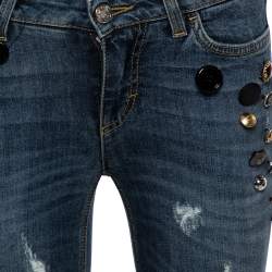 Pre Owned بنطلون جينز دولتشي أند غابانا دينم أزرق نمط ممزق أزرار مزخرفة مقاس صغير - سمول