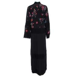 Dolce & Gabbana Black Floral Print Silk Lace Trim Abaya S