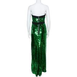 Pre Owned Dolce & Gabbana Green Sequined Strapless Maxi Dress M