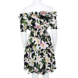 Pre Owned Dolce & Gabbana Cotton Lily Print Off Shoulder Dress S
