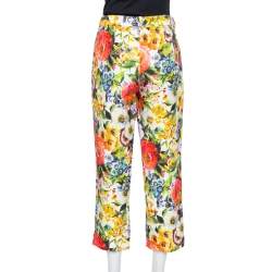 Dolce & Gabbana Multicolor Floral Embossed jacquard Cropped Pants M
