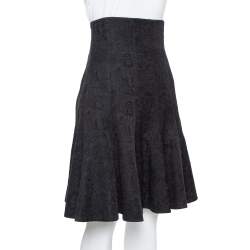 Pre Owned Dolce & Gabbana black Floral Embossed Jacquard Fit & Flare Short Skirt L