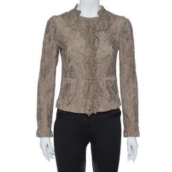 Dolce and Gabbana Olive Green Floral Lace Ruffle Trim Jacket S