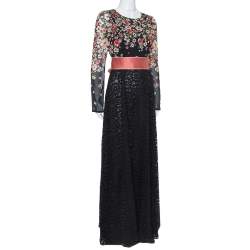 Dolce & Gabbana Black Floral Printed Chiffon & Lace Trim Maxi Dress M