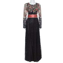 Dolce & Gabbana Black Floral Printed Chiffon & Lace Trim Maxi Dress M