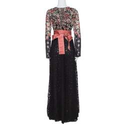 Dolce & Gabbana Black Floral Printed Chiffon & Lace Trim Maxi Dress M