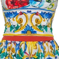 Pre Owned Dolce & Gabbana Multicolor Floral Printed Cotton Corset Crop Top & Skirt S