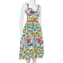 Pre Owned Dolce & Gabbana Multicolor Floral Printed Cotton Corset Crop Top & Skirt S