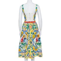 Pre Owned Dolce & Gabbana Multicolor Floral Printed Cotton Corset Crop Top & Skirt S